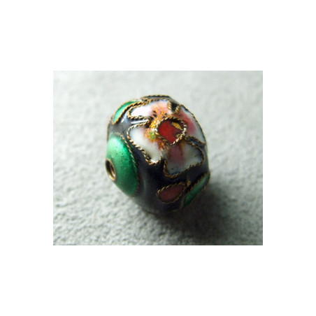 Perle Cloisonnée donut 12x10mm Noir/Vert (x1)