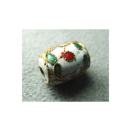 Perle Cloisonnée tonneau 12x10mm Blanc (x1)
