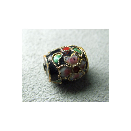 Perle Cloisonnée tonneau 12x10mm Noir (x1)