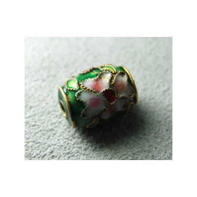 Perle Cloisonnée tonneau 12x10mm Vert (x1)