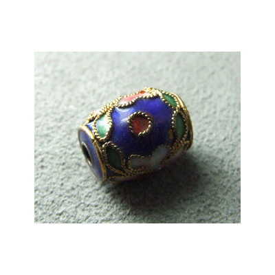 Perle Cloisonnée tonneau 12x10mm Bleu (x1)