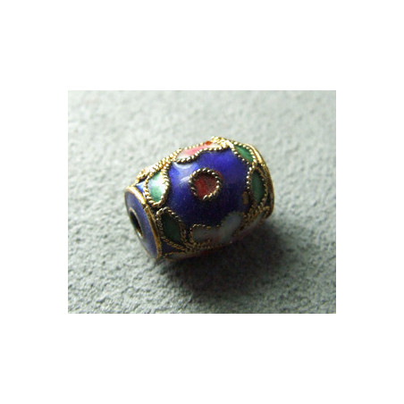 Perle Cloisonnée tonneau 12x10mm Bleu (x1)