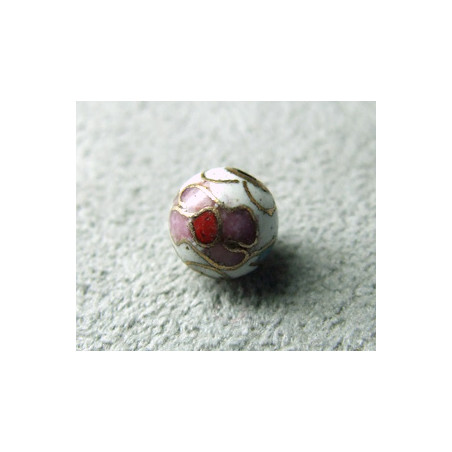 Perle Cloisonnée Ronde 6mm Blanc motif en relief (x1)