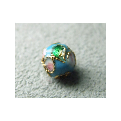 Perle Cloisonnée ronde 6mm Turquoise motif en relief (x1)