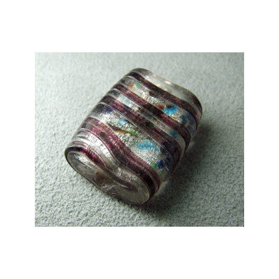 Perle en pâte de verre palet rectangle approx. 25x20mm épaisseur 10mm - Cristal confettis lignes Amethyst (x1)