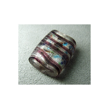 Perle en pâte de verre palet rectangle approx. 25x20mm épaisseur 10mm - Cristal confettis lignes Amethyst (x1)