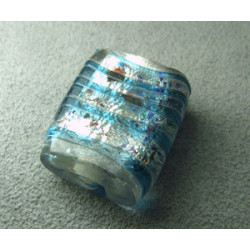 Perle en pâte de verre palet rectangle approx. 25x20mm épaisseur 10mm - Cristal confettis lignes Aqua (x1)