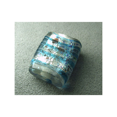 Perle en pâte de verre palet rectangle approx. 25x20mm épaisseur 10mm - Cristal confettis lignes Aqua (x1)
