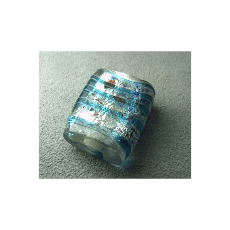 Perle en pâte de verre palet rectangle approx. 25x20mm épaisseur 10mm - Cristal confettis lignes Aqua (x1)