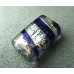 Perle en pâte de verre palet rectangle approx. 25x20mm épaisseur 10mm - Cristal confettis lignes Colbalt (x1)