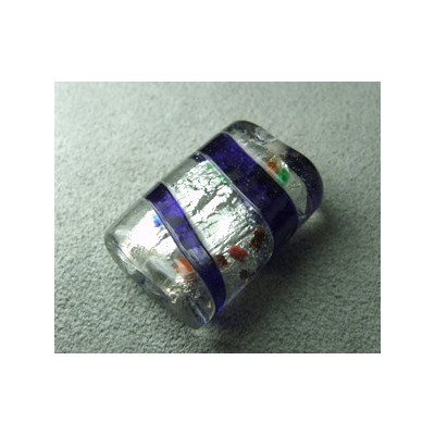 Perle en pâte de verre palet rectangle approx. 25x20mm épaisseur 10mm - Cristal confettis lignes Colbalt (x1)