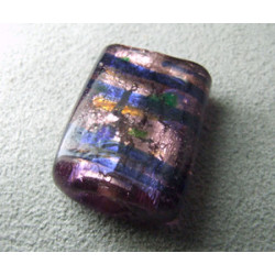 Perle en pâte de verre palet rectangle approx. 25x20mm épaisseur 10mm - Amethyst confettis lignes Colbalt (x1)
