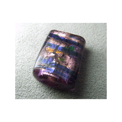 Perle en pâte de verre palet rectangle approx. 25x20mm épaisseur 10mm - Amethyst confettis lignes Colbalt (x1)