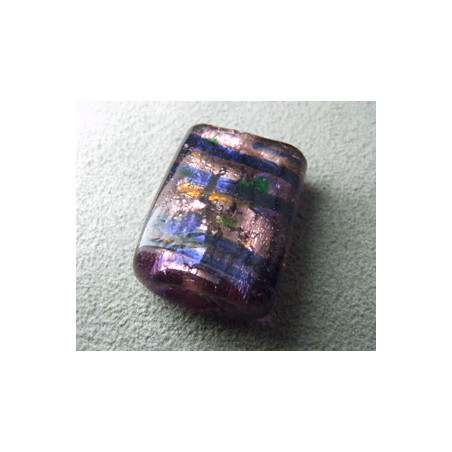 Perle en pâte de verre palet rectangle approx. 25x20mm épaisseur 10mm - Amethyst confettis lignes Colbalt (x1)