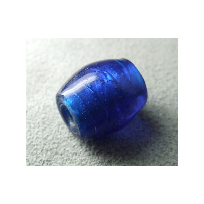 Perle en pâte de verre tonneau approx. 15x12mm - Cobalt (x1)