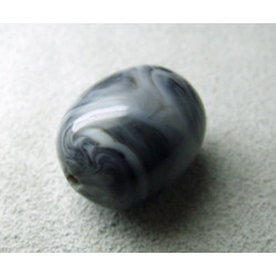 Perle synthétique olive 20x16mm Noir marbré gris (x1)