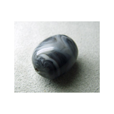 Perle synthétique olive 20x16mm Noir marbré gris (x1)