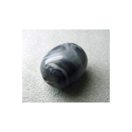 Perle synthétique olive 20x16mm Noir marbré gris (x1)