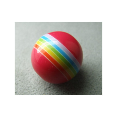 Perle synthétique boule 18mm Rouge rayée couleurs (x1)