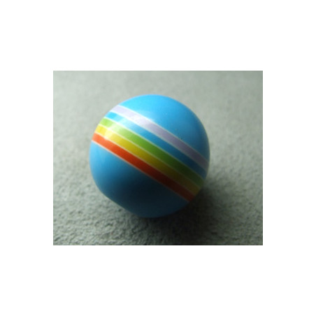 Perle synthétique boule 18mm Bleue rayée couleurs (x1)