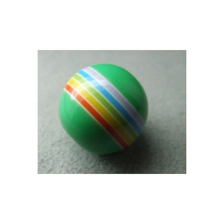 Perle synthétique boule 18mm Verte rayée couleurs (x1)