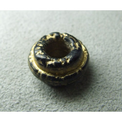Perle synthétique rondelle Buna Cord 15mm Trou 6mm - Noir/Or (x1)
