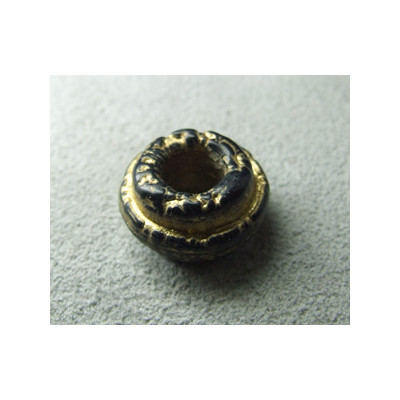 Perle synthétique rondelle Buna Cord 15mm Trou 6mm - Noir/Or (x1)
