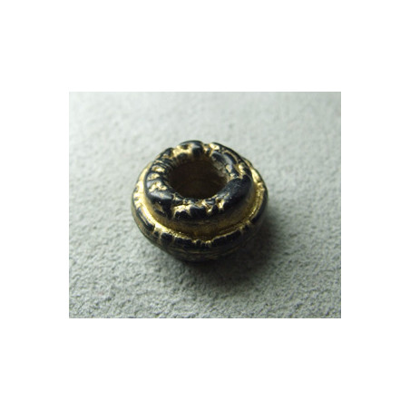 Perle synthétique rondelle Buna Cord 15mm Trou 6mm - Noir/Or (x1)