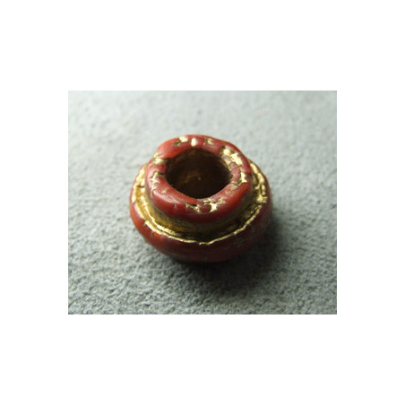 Perle synthétique rondelle Buna Cord 15mm Trou 6mm - Brique/Or (x1)