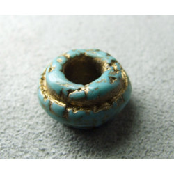 Perle synthétique rondelle Buna Cord 15mm Trou 6mm - Turquoise/Or (x1)