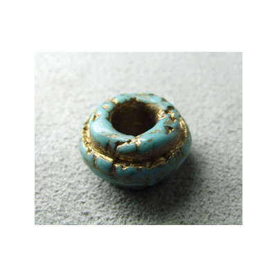 Perle synthétique rondelle Buna Cord 15mm Trou 6mm - Turquoise/Or (x1)