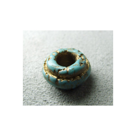 Perle synthétique rondelle Buna Cord 15mm Trou 6mm - Turquoise/Or (x1)