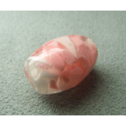 Perle synthétique olive 20x13mm - Cristal inclusions roses (x1)