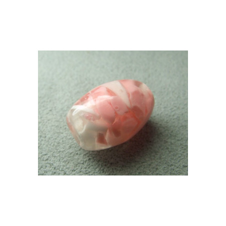 Perle synthétique olive 20x13mm - Cristal inclusions roses (x1)