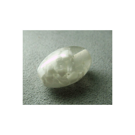 Perle synthétique olive 20x13mm - Cristal inclusions blanches (x1)