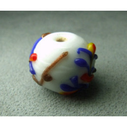 Perle à la lampe motifs végétaux en relief approx. 16mm - Blanc (x1)