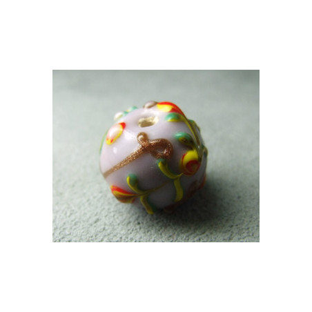 Perle à la lampe motifs végétaux en relief approx. 16mm - Parme (x1)