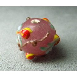 Perle à la lampe motifs végétaux en relief approx. 16mm - Rose (x1)
