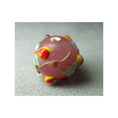 Perle à la lampe motifs végétaux en relief approx. 16mm - Rose (x1)