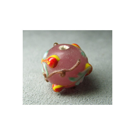 Perle à la lampe motifs végétaux en relief approx. 16mm - Rose (x1)