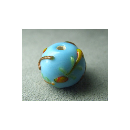 Perle à la lampe motifs végétaux en relief approx. 16mm - Ciel (x1)