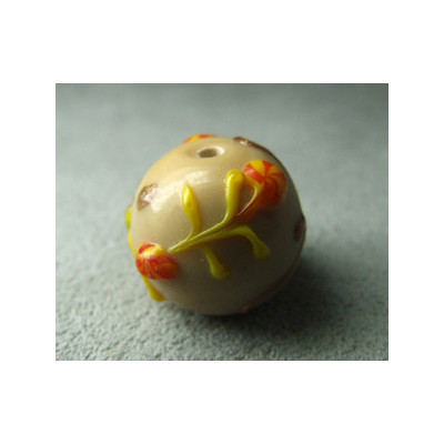 Perle à la lampe motifs végétaux en relief approx. 16mm - Beige (x1)