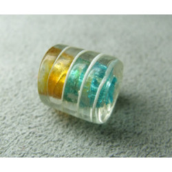 Perle à la lampe cylindre 12mm - Cristal ligné Doré/Aqua (x1)