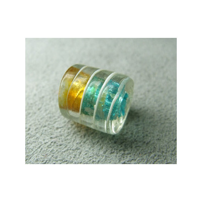 Perle à la lampe cylindre 12mm - Cristal ligné Doré/Aqua (x1)