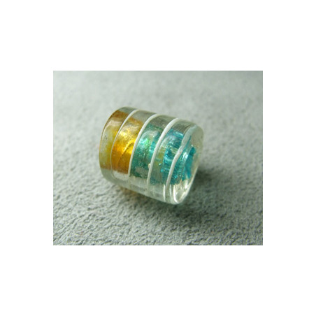 Perle à la lampe cylindre 12mm - Cristal ligné Doré/Aqua (x1)