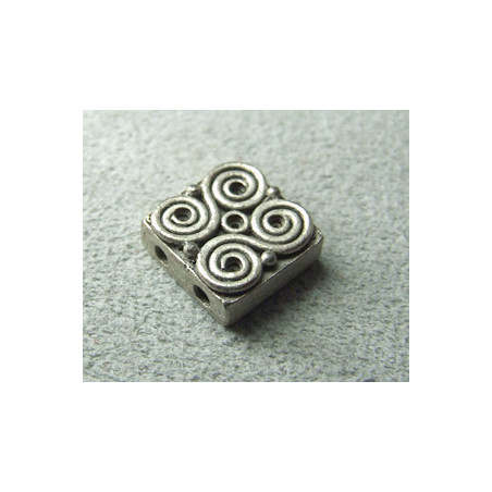 Perle intercalaire carré 2 rangs 12mm - argenté (x1)