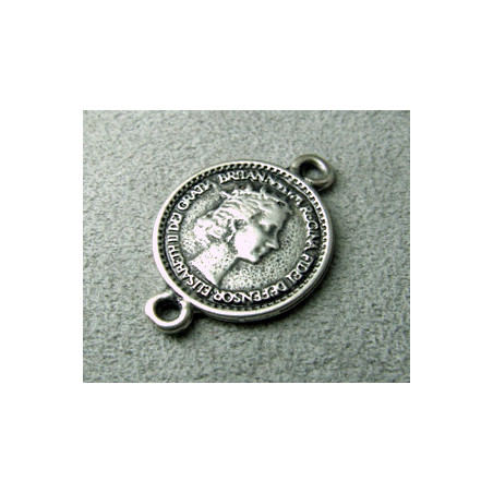 Perle intercalaire pièce 2 faces 27x19mm - argenté (x1)