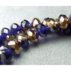 Fils de 68 perles rondes aplaties en Cristal de Chine 8x6mm Cobalt Dorado (x 1 fil de 68 perles)