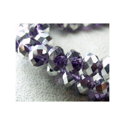 Fils de 72 perles rondes aplaties en Cristal de Chine 8x6mm Amethyst Comet (x 1 fil de 72perles)