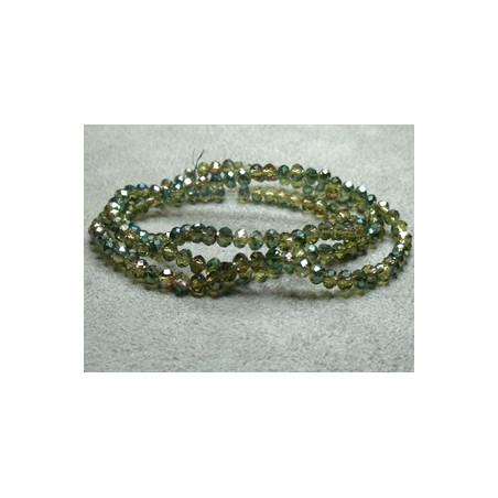 Perles rondes aplaties Facettées 4x3mm Topaz Irisé Green (x 1 fil de 150 perles)